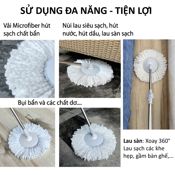 Bộ Lau Nhà 360° Màu Xám