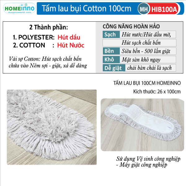 Cây Lau Bụi Cotton Inox 100cm - Cán Tăng Đơ