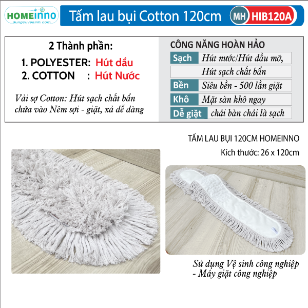 Cây Lau Bụi Cotton Inox 120cm - Cán Tăng Đơ