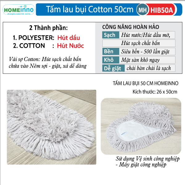 Cây Lau Bụi Cotton Inox 50cm - Cán Tăng Đơ