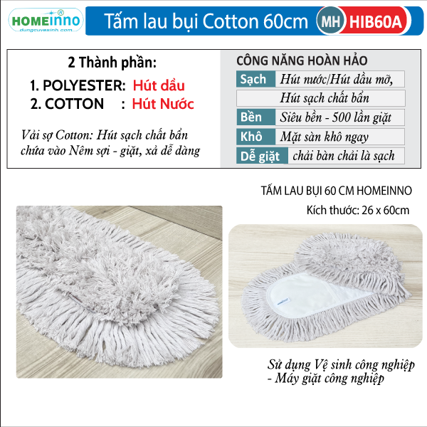 Cây Lau Bụi Cotton Inox 60cm - Cán Tăng Đơ