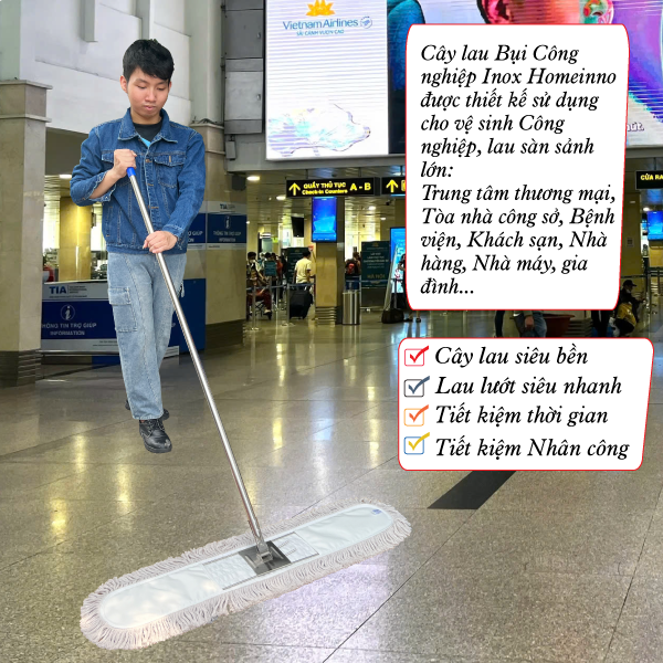 Cây Lau Bụi Cotton Inox 90cm - Cán Tăng Đơ