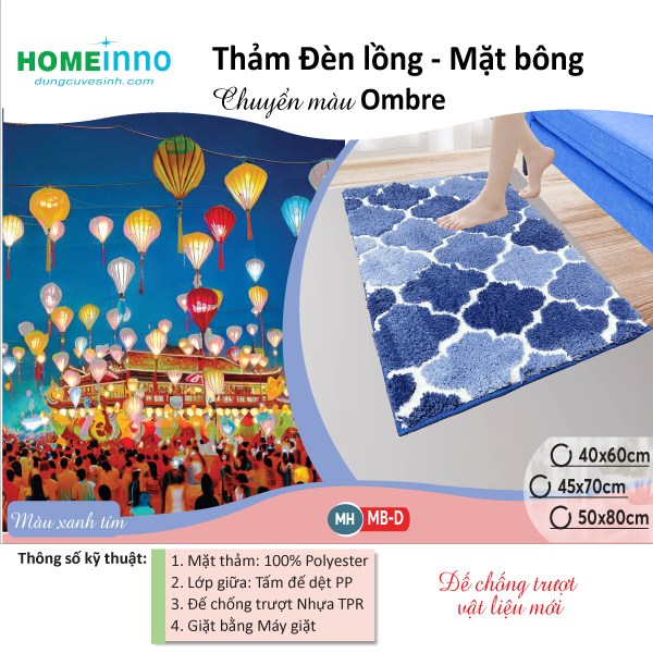 Thảm Đèn Lồng - Mặt bông chuyển màu Ombre