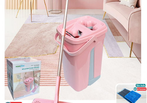 Bộ Lau Nhà Tự Giặt Màu Hồng Pastel