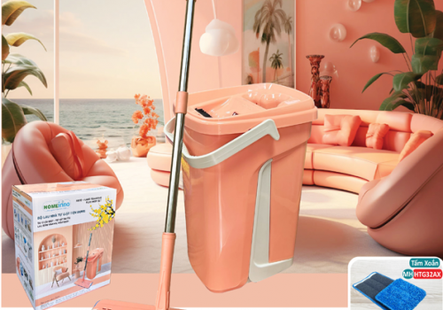 Bộ Lau Nhà Tự Giặt Màu Hồng Cam Đào