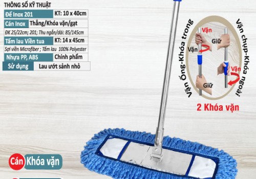 Cây lau Inox Viền tua 45cm - Cán Khóa Vặn