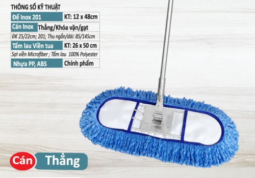 Cây lau Inox Viền Tua 50cm - Cán Thẳng