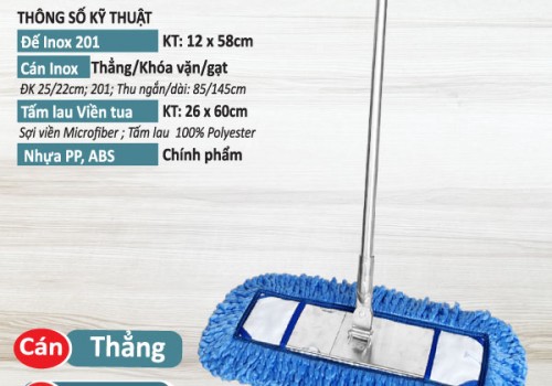 Cây lau Inox Viền Tua 60cm - Cán Thẳng
