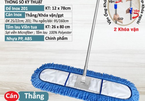 Cây lau Inox Viền Tua 80cm - Cán Khóa Vặn