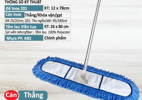 Cây lau Inox Viền Tua 80cm - Cán Thẳng