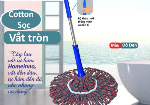 Cây Lau Vắt Tự Hãm Tròn Cotton Sọc (Đỏ Đen)