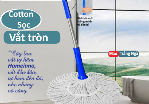 Cây Lau Vắt Tự Hãm Tròn Cotton Sọc (Trắng Ngà)