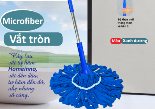 Cây Lau Vắt Tự Hãm Tròn Vải Khăn Microfiber (Xanh Dương)