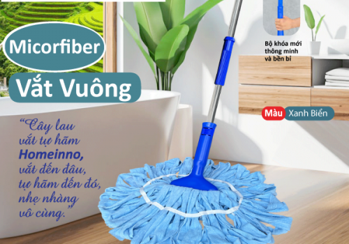 Cây Lau Vắt Tự Hãm Vuông Nùi Vải Khăn Microfiber (Xanh Biển)