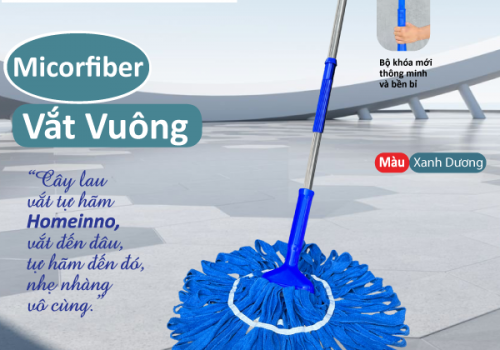 Cây Lau Vắt Tự Hãm Vuông Nùi Vải Khăn Microfiber (Xanh Dương)