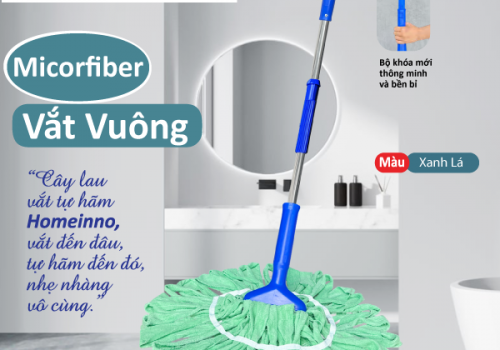 Cây Lau Vắt Tự Hãm Vuông Nùi Vải Khăn Microfiber (Xanh Lá)