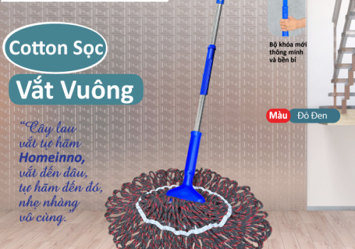 Cây Lau Vắt Tự Hãm Vuông Sọc Nùi Cotton (Đỏ Đen)