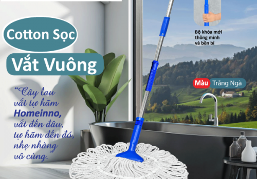 Cây Lau Vắt Tự Hãm Vuông Sọc Nùi Cotton (Trắng Ngà)