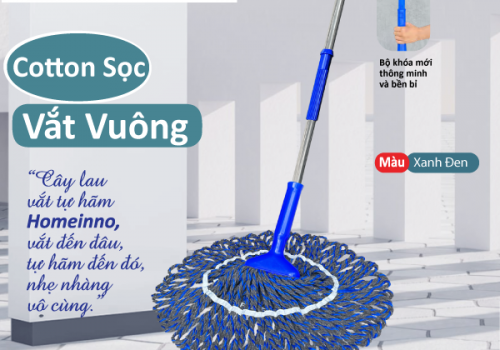Cây Lau Vắt Tự Hãm Vuông Sọc Nùi Cotton (Xanh Đen)