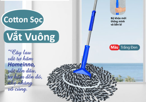 Cây Lau Vắt Tự Hãm Vuông Sọc Nùi Cotton (Trắng Đen)