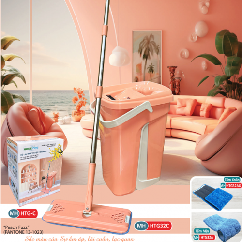 Bộ Lau Nhà Tự Giặt Màu Hồng Cam Đào