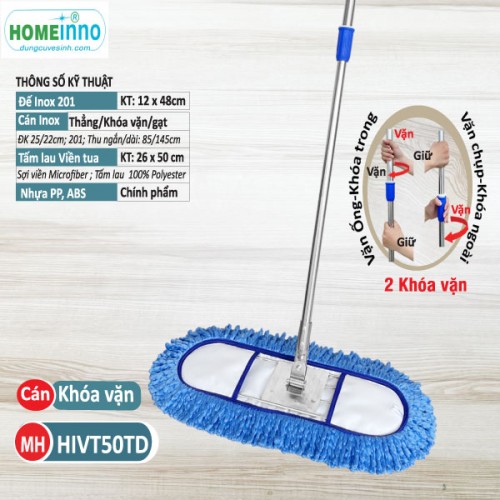 Cây lau Inox Viền Tua 50cm - Cán Khóa Vặn