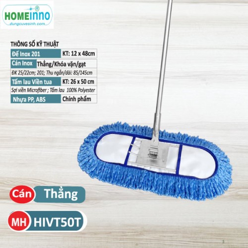 Cây lau Inox Viền Tua 50cm - Cán Thẳng