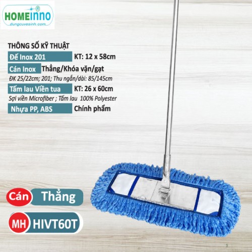 Cây lau Inox Viền Tua 60cm - Cán Thẳng