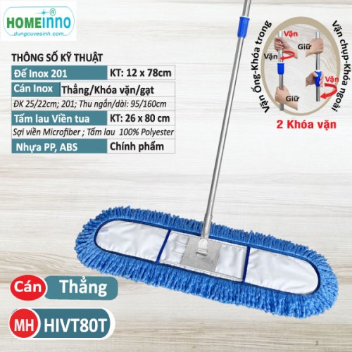 Cây lau Inox Viền Tua 80cm - Cán Khóa Vặn