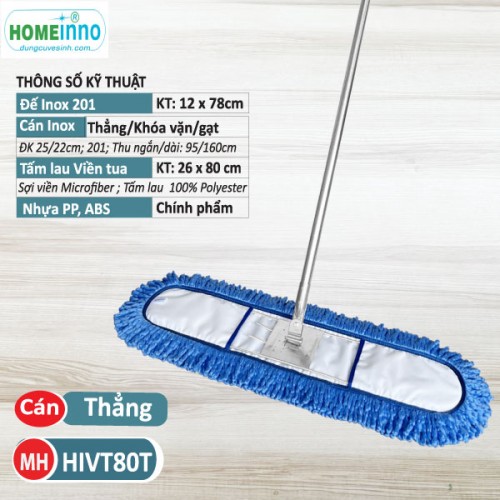 Cây lau Inox Viền Tua 80cm - Cán Thẳng