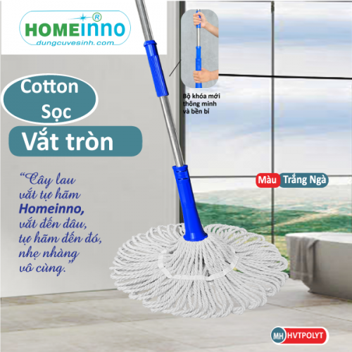 Cây Lau Vắt Tự Hãm Tròn Cotton Sọc (Trắng Ngà)
