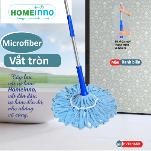 Cây Lau Vắt Tự Hãm Tròn Vải Khăn Microfiber (Xanh Biển)
