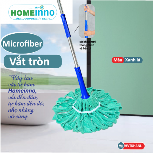 Cây Lau Vắt Tự Hãm Tròn Vải Khăn Microfiber (Xanh Lá)