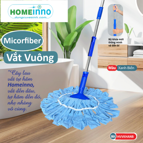 Cây Lau Vắt Tự Hãm Vuông Nùi Vải Khăn Microfiber (Xanh Biển)