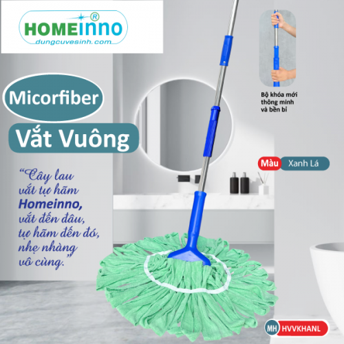 Cây Lau Vắt Tự Hãm Vuông Nùi Vải Khăn Microfiber (Xanh Lá)
