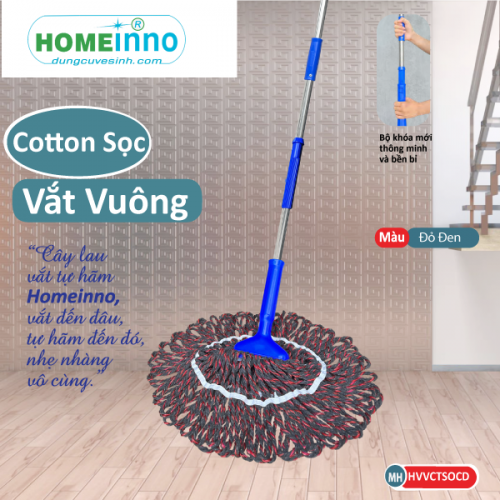 Cây Lau Vắt Tự Hãm Vuông Sọc Nùi Cotton (Đỏ Đen)