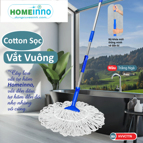 Cây Lau Vắt Tự Hãm Vuông Sọc Nùi Cotton (Trắng Ngà)