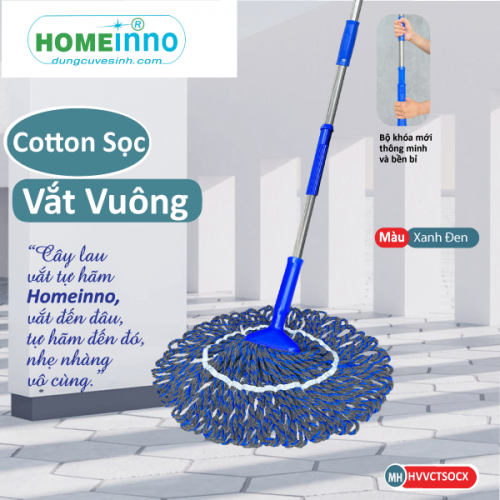 Cây Lau Vắt Tự Hãm Vuông Sọc Nùi Cotton (Xanh Đen)