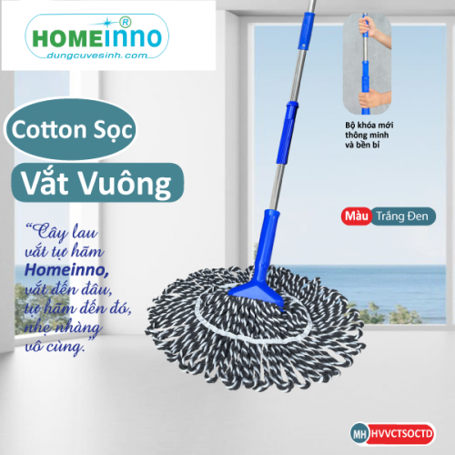 Cây Lau Vắt Tự Hãm Vuông Sọc Nùi Cotton (Trắng Đen)